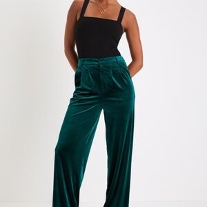 Lulus Posh Idea Emerald Velvet High-rise Straight Leg Trouser Pants Green